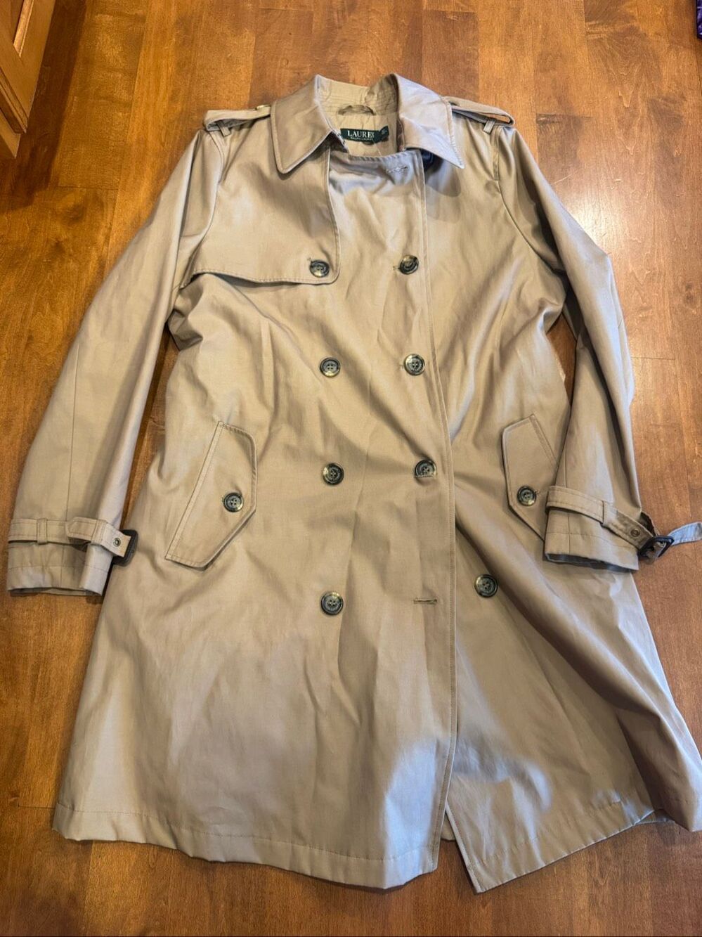 Lauren Ralph Lauren L Beige Double Breasted Belted Trench Coat Lined